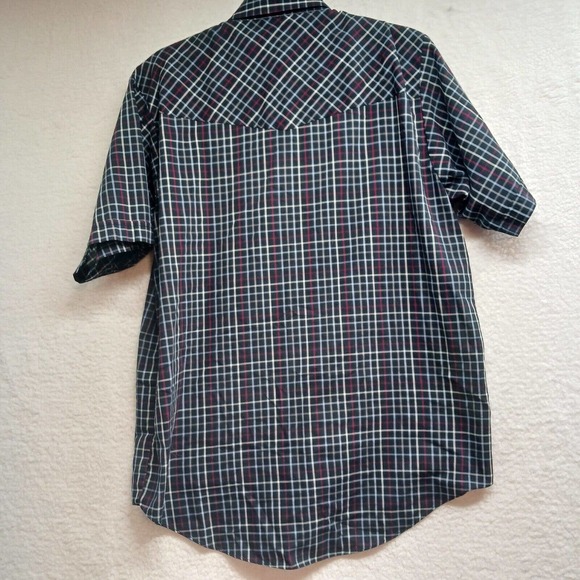 Plains Western Wear Shirt Men's Large Snap Pearl Buttons Blue Short Sleeve Plaid - Picture 2 of 11